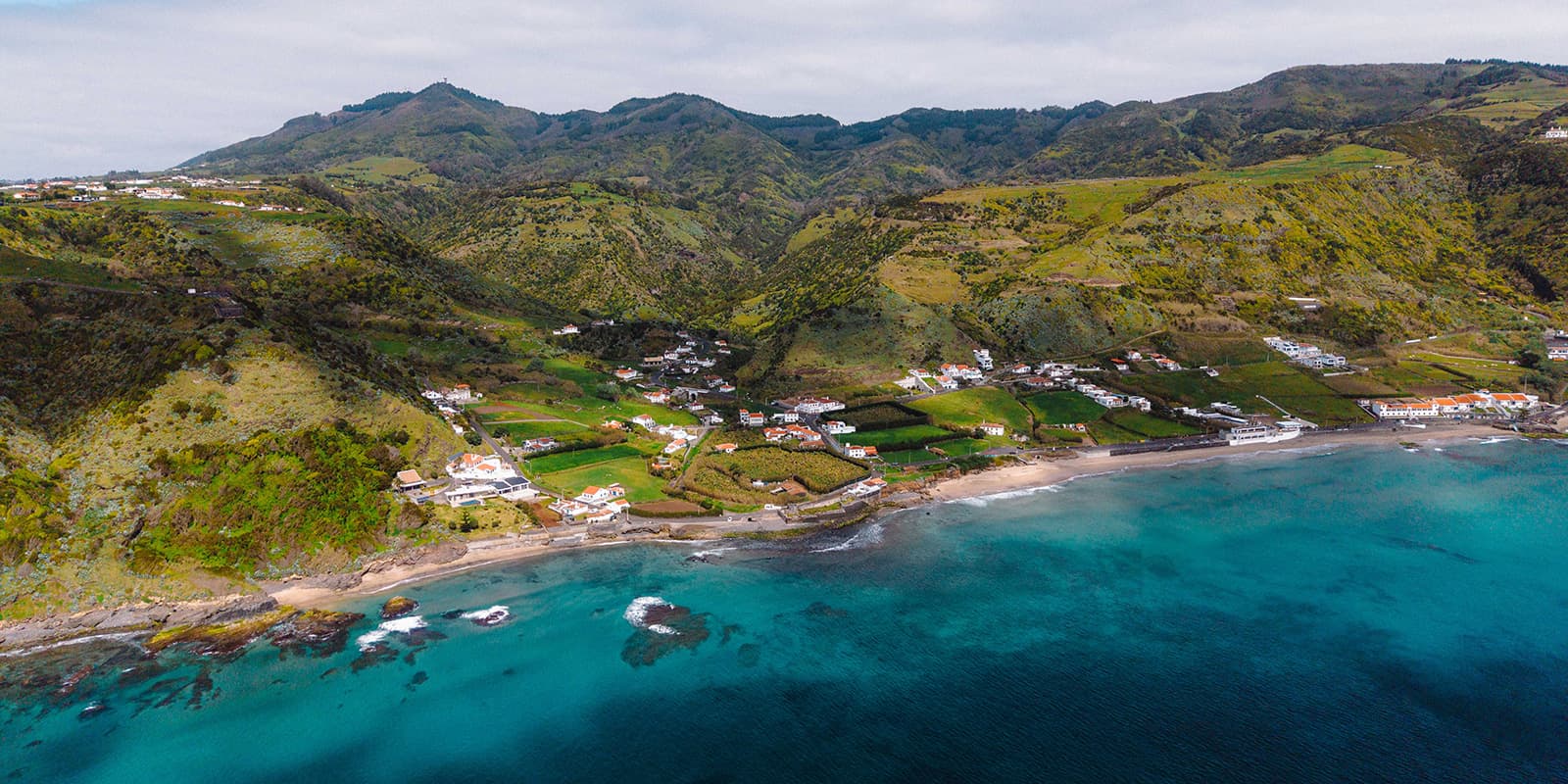coastline of Santa Maria in the Azores with blue ocean