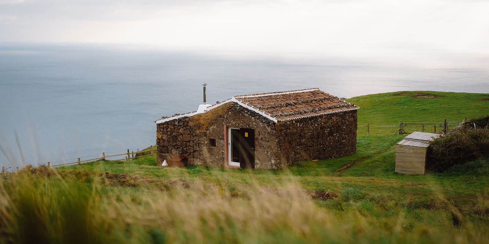 Stone hut near the ocean on Santa Maria in the Azores