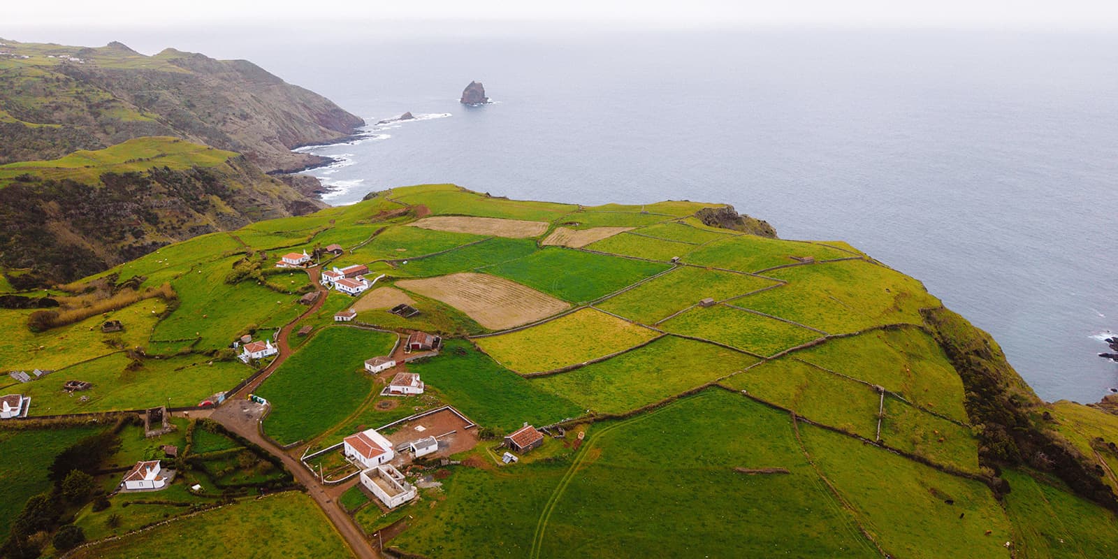 areal shot of coastline of Santa Maria island